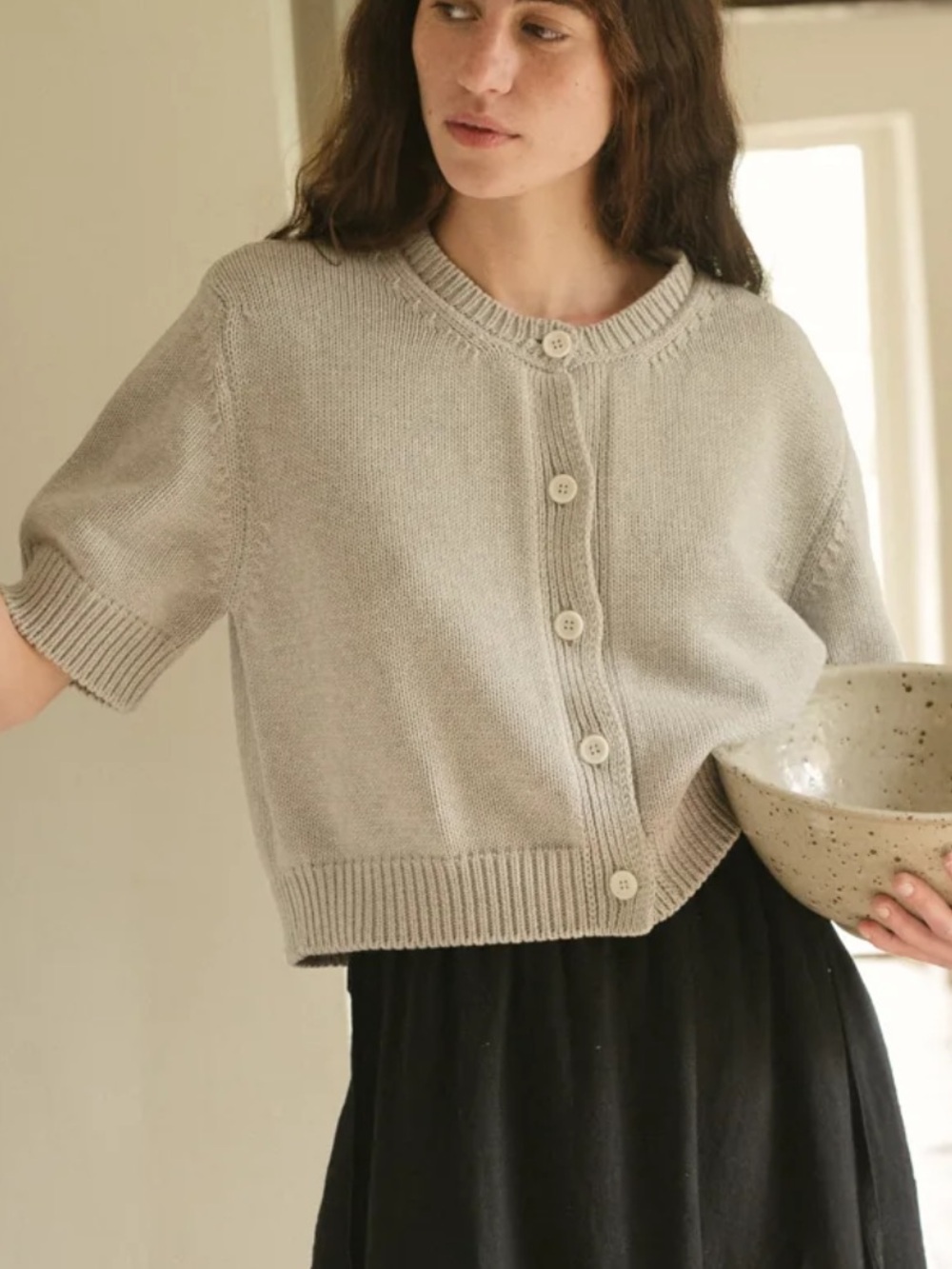 Gillian Stevens Rosemary Cardigan Sz 1 Pebble Grey